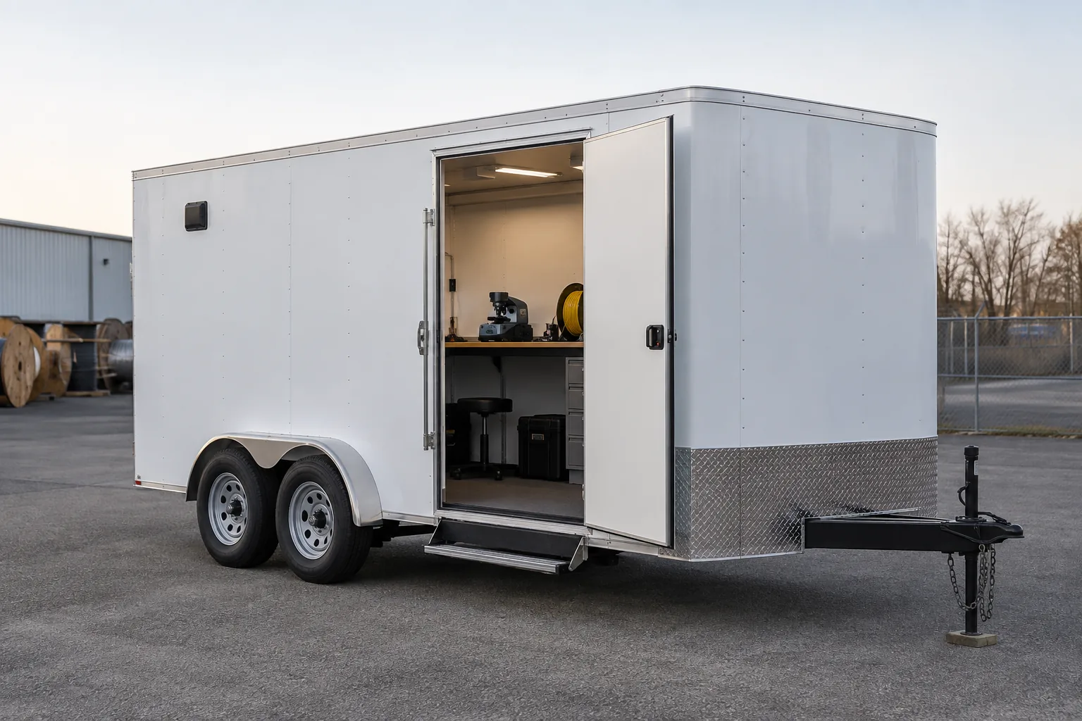 Enclosed trailer used as a mobile work vehicle